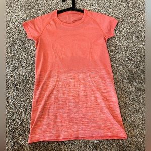 Lululemon Swiftly Tech Short Sleeve Shirt Top Coral Orange Pink White Ombre, 6